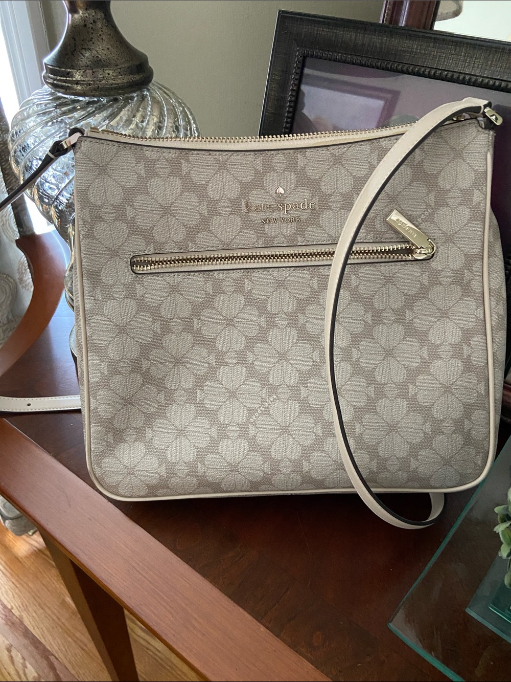 kate spade New York Beige Floral-Print Crossbody Bag